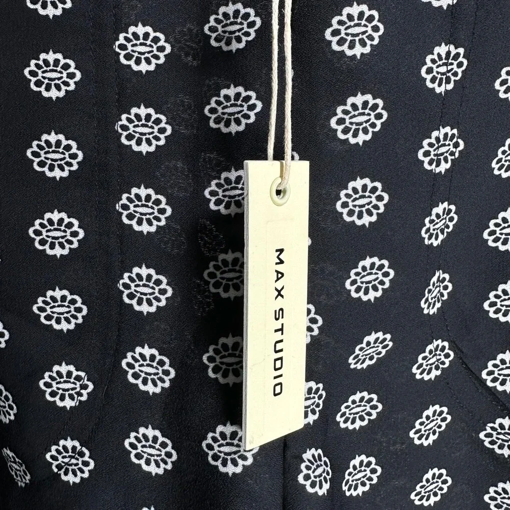Max Studio Womens Black White Floral Medallion High Rise Shorts Size S 3703D05‎